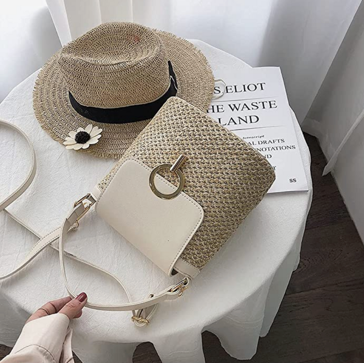 Skanto | Eva Stroh Chic Tasche – Leichte Sommertragetasche mit Schultergurt