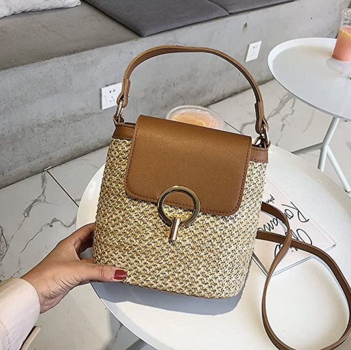 Skanto | Eva Stroh Chic Tasche – Leichte Sommertragetasche mit Schultergurt