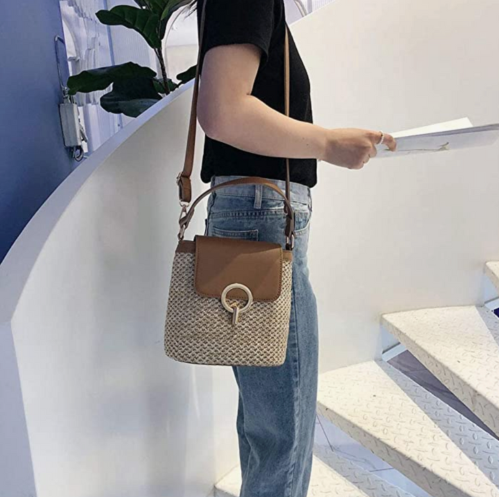Skanto | Eva Stroh Chic Tasche – Leichte Sommertragetasche mit Schultergurt