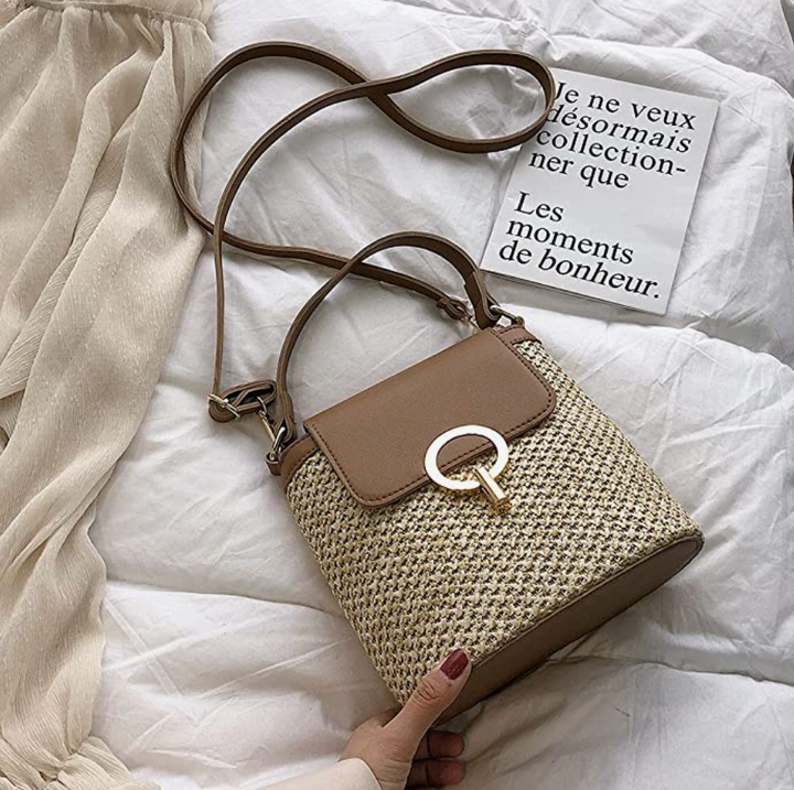 Skanto | Eva Stroh Chic Tasche – Leichte Sommertragetasche mit Schultergurt