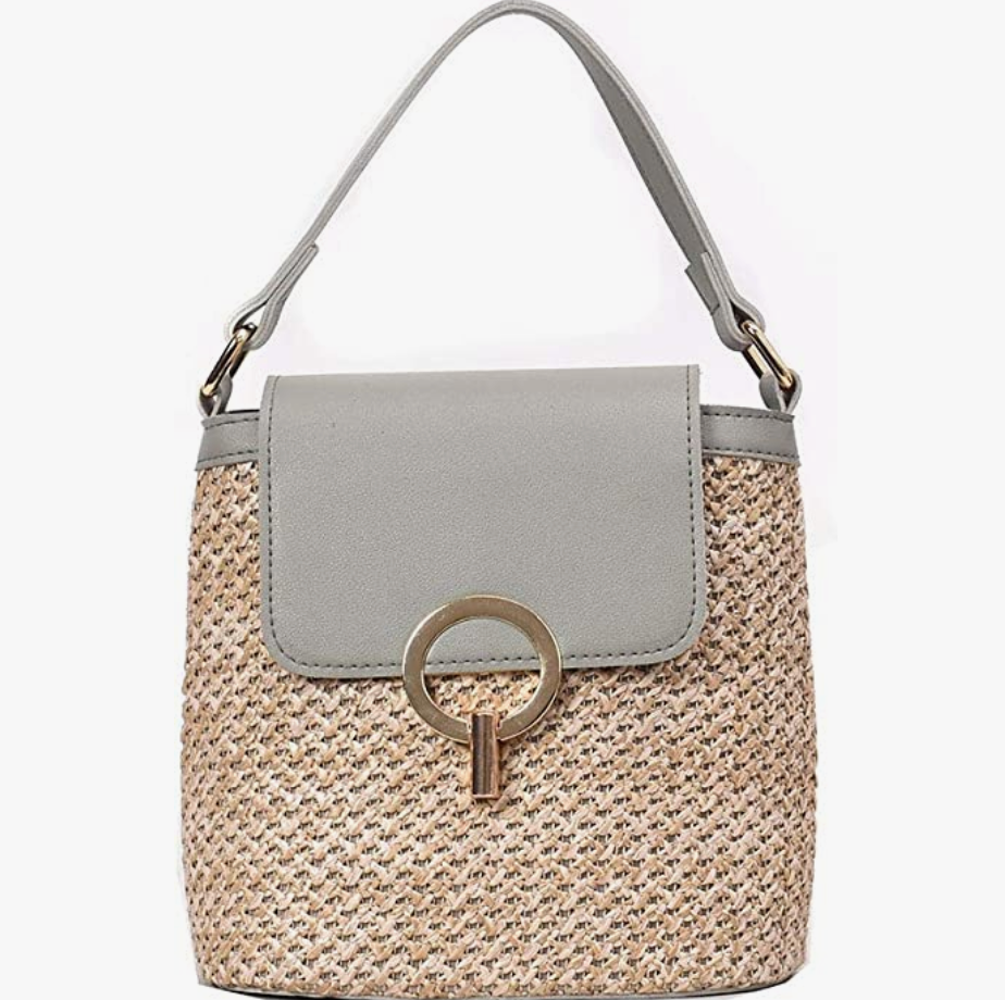 Skanto | Eva Stroh Chic Tasche – Leichte Sommertragetasche mit Schultergurt
