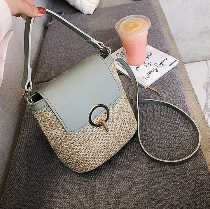 Skanto | Eva Stroh Chic Tasche – Leichte Sommertragetasche mit Schultergurt