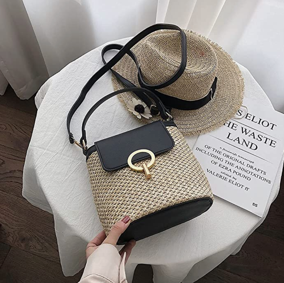 Skanto | Eva Stroh Chic Tasche – Leichte Sommertragetasche mit Schultergurt