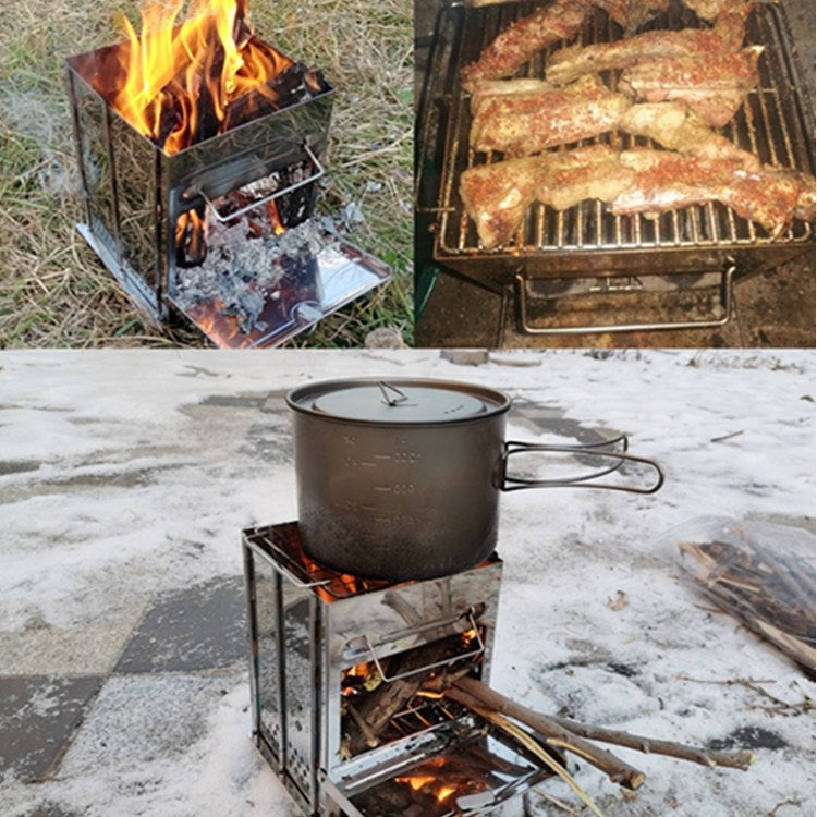 Skanto | Tragbarer Edelstahl Klappgrill Holzkohlegrill Outdoor Camping Holzofen