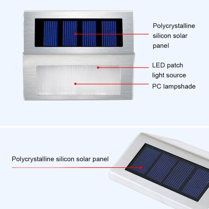 Skanto | 2er-Set Solar-Edelstahl-Treppenleuchte mit 3 LEDs für den Außenbereich, Gartenzaunleuchte (Weißes Licht)