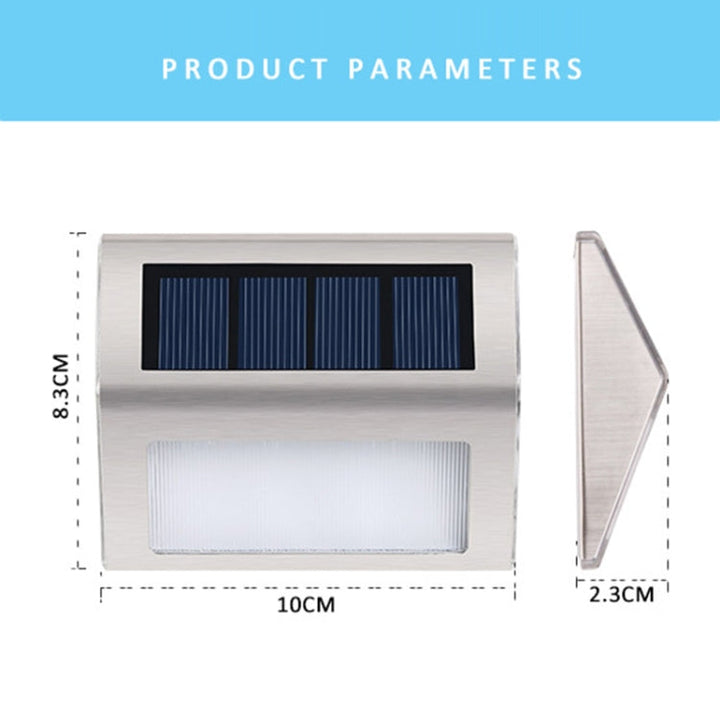 Skanto | 2er-Set Solar-Edelstahl-Treppenleuchte mit 3 LEDs für den Außenbereich, Gartenzaunleuchte (Weißes Licht)