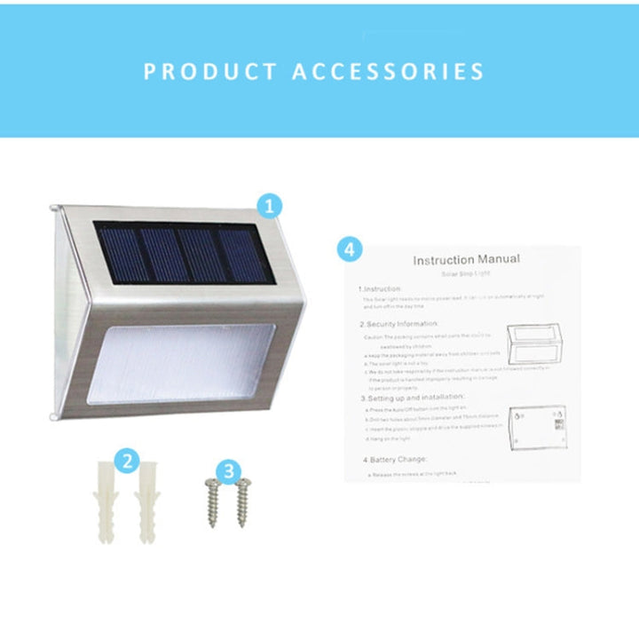 Skanto | 2er-Set Solar-Edelstahl-Treppenleuchte mit 3 LEDs für den Außenbereich, Gartenzaunleuchte (Weißes Licht)