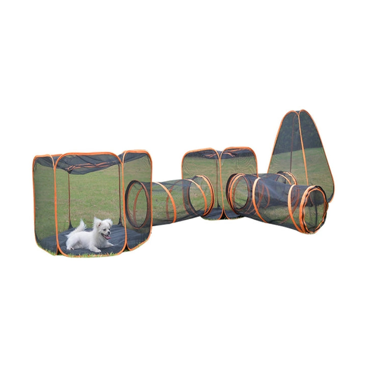 Skanto | Katzenhaus mit Tunnel Tragbarer Spielplatz Indoor- und Outdoor-Zelt (Schwarz)