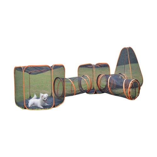 Skanto | Katzenhaus mit Tunnel Tragbarer Spielplatz Indoor- und Outdoor-Zelt (Schwarz)