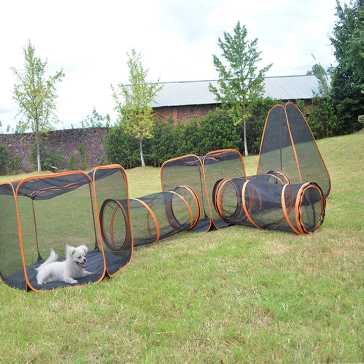 Skanto | Katzenhaus mit Tunnel Tragbarer Spielplatz Indoor- und Outdoor-Zelt (Schwarz)
