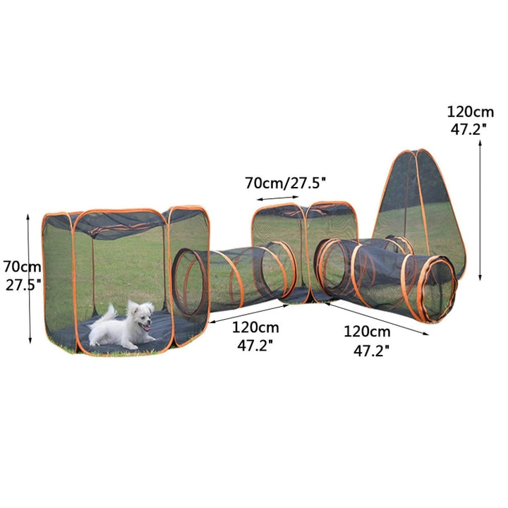Skanto | Katzenhaus mit Tunnel Tragbarer Spielplatz Indoor- und Outdoor-Zelt (Schwarz)