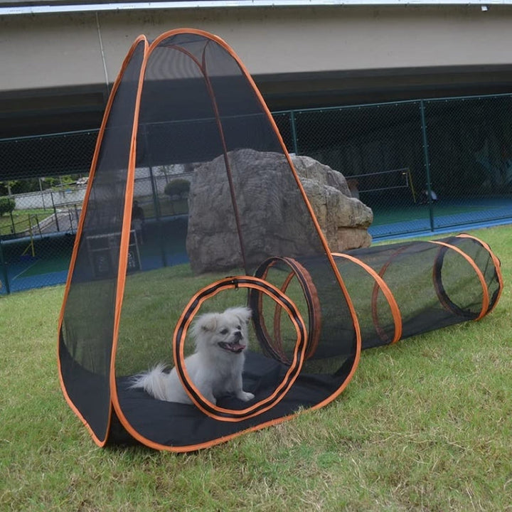Skanto | Katzenhaus mit Tunnel Tragbarer Spielplatz Indoor- und Outdoor-Zelt (Schwarz)