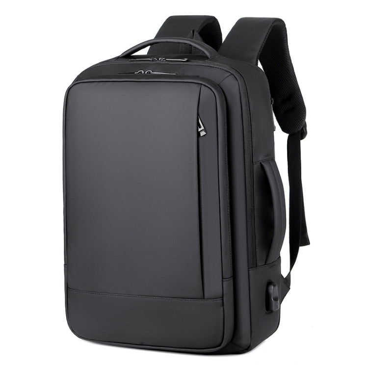 Skanto | Erweiterbarer wasserdichter Laptop-Rucksack für die Arbeit mit USB-Anschluss (Schwarz)