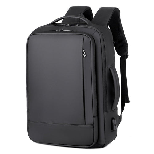 Skanto | Erweiterbarer wasserdichter Laptop-Rucksack für die Arbeit mit USB-Anschluss (Schwarz)