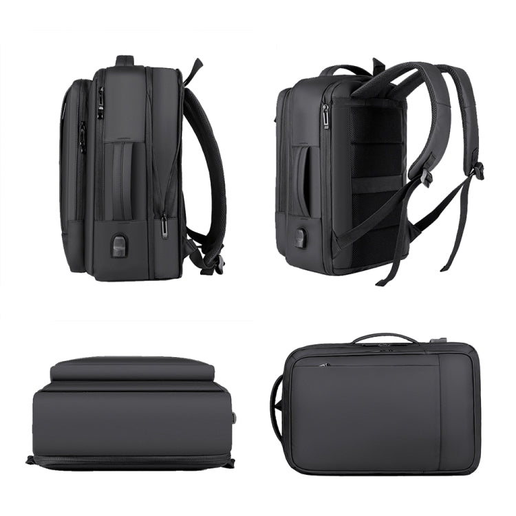 Skanto | Erweiterbarer wasserdichter Laptop-Rucksack für die Arbeit mit USB-Anschluss (Schwarz)
