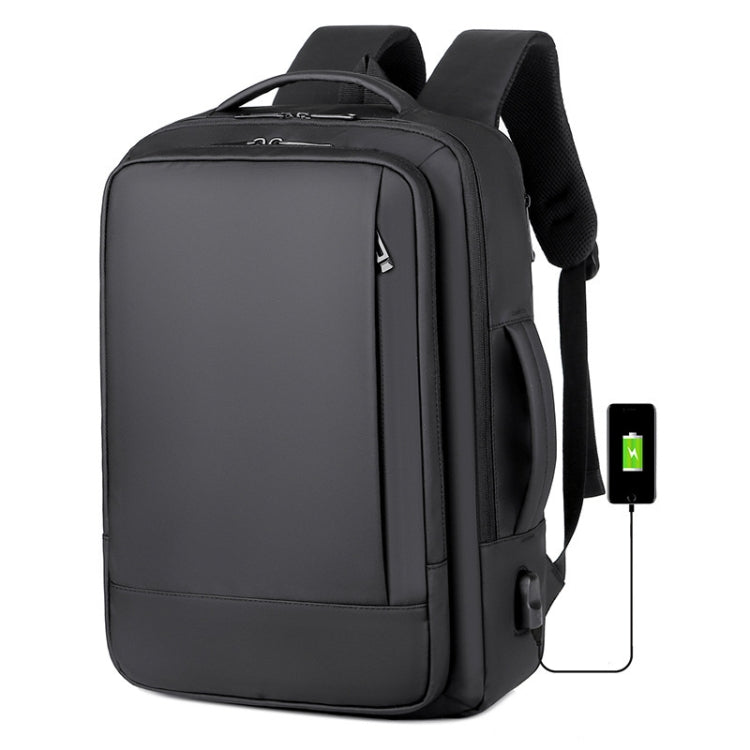 Skanto | Erweiterbarer wasserdichter Laptop-Rucksack für die Arbeit mit USB-Anschluss (Schwarz)