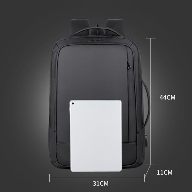 Skanto | Erweiterbarer wasserdichter Laptop-Rucksack für die Arbeit mit USB-Anschluss (Schwarz)