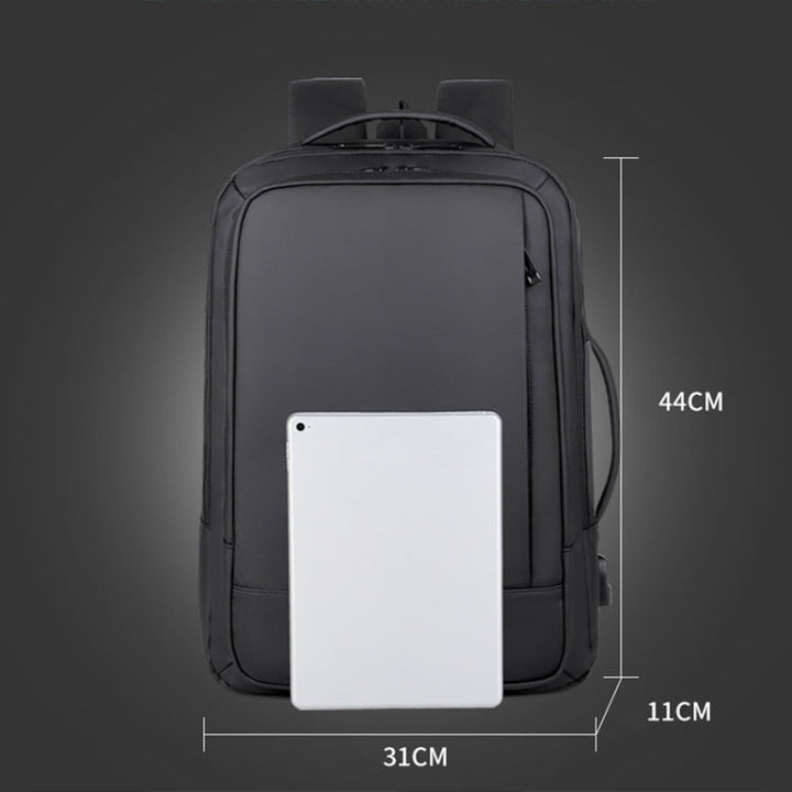 Skanto | Erweiterbarer wasserdichter Laptop-Rucksack für die Arbeit mit USB-Anschluss (Schwarz)