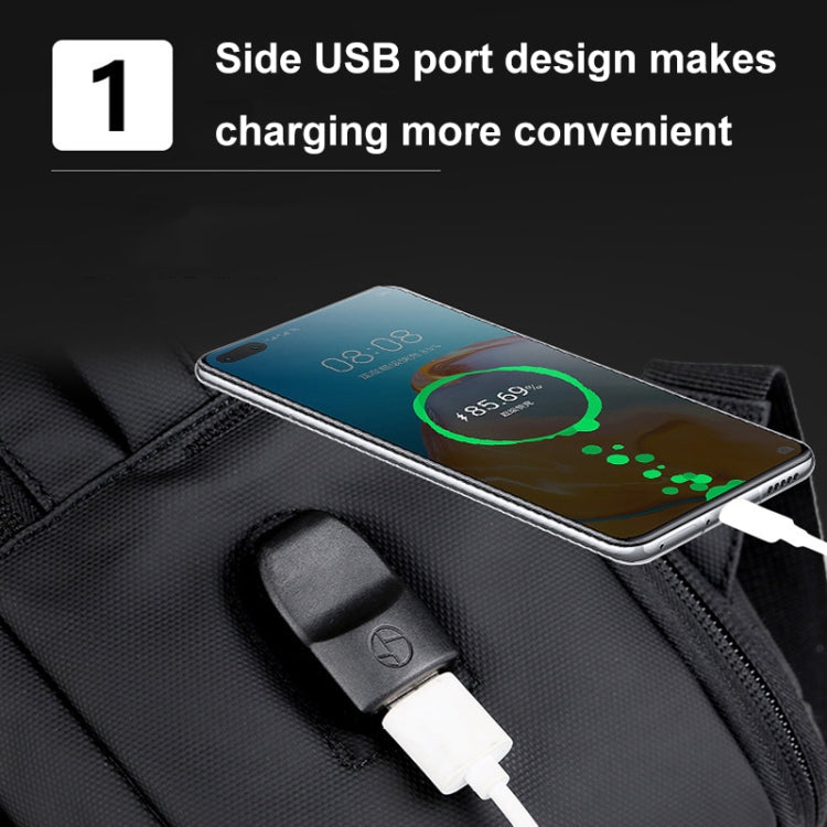 Skanto | Erweiterbarer wasserdichter Laptop-Rucksack für die Arbeit mit USB-Anschluss (Schwarz)