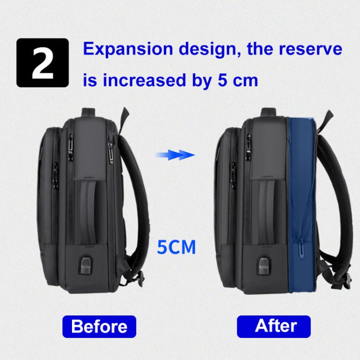 Skanto | Erweiterbarer wasserdichter Laptop-Rucksack für die Arbeit mit USB-Anschluss (Schwarz)
