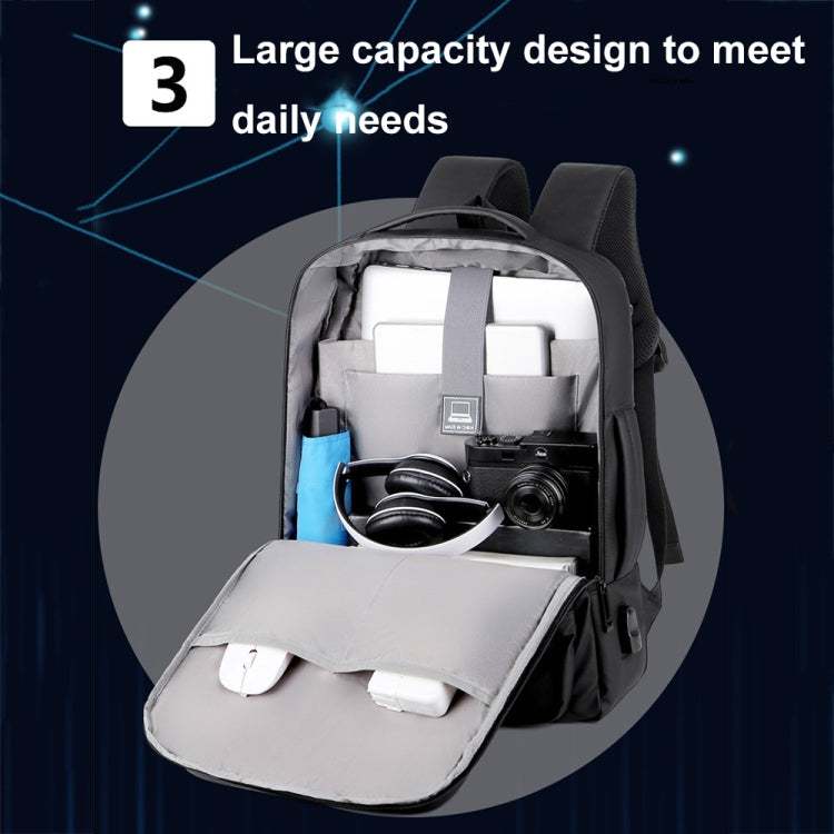 Skanto | Erweiterbarer wasserdichter Laptop-Rucksack für die Arbeit mit USB-Anschluss (Schwarz)
