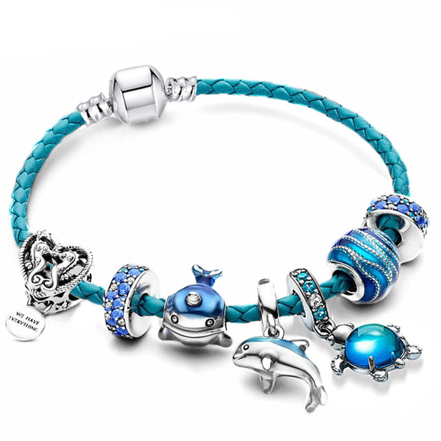 Skanto | Ocean Breeze Armband mit Charms aus Leder und Silber - Julia
