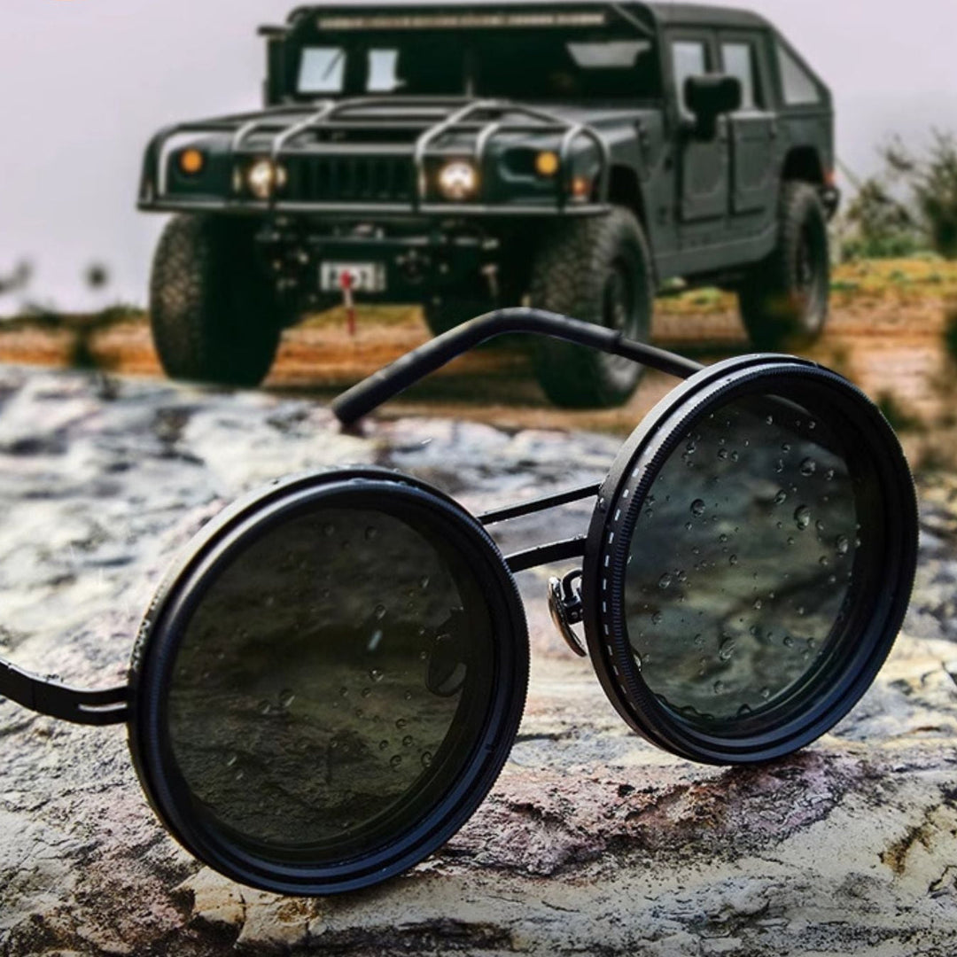 Skanto | Unisex Runde Polarisierte Sonnenbrille – Einstellbare Lichtreduzierung – Premium Metallrahmen