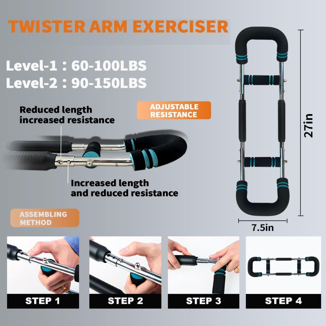 Skanto | Twister Armtrainer – Verstellbare Federstange für Oberkörper-Krafttraining