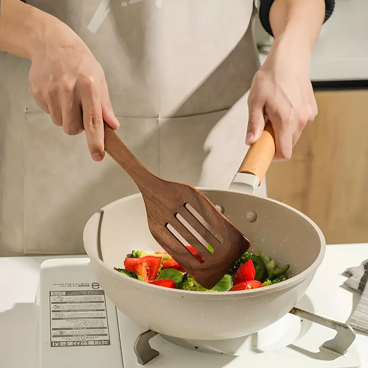 Skanto | Luxuriöses 5-teiliges Küchenutensilien-Set aus natürlichem Teakholz – Hitzebeständig & Kratzfrei