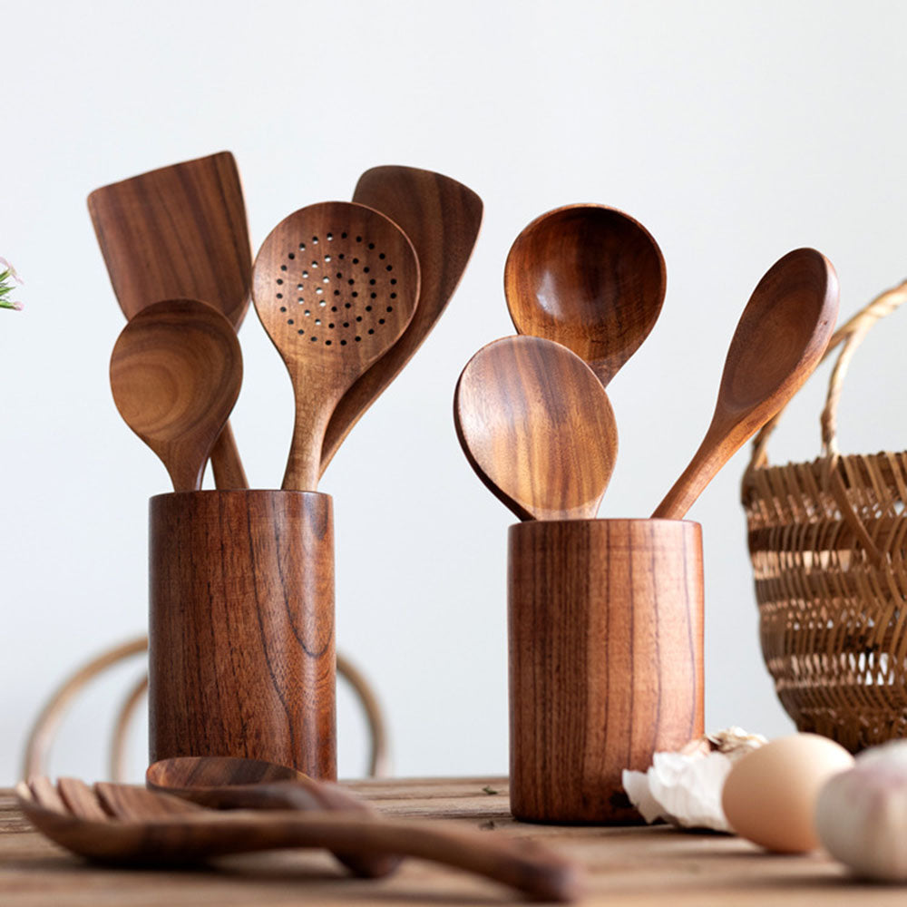 Skanto | Elegante Bio-Teakholz-Küchenutensilien-Kollektion für jeden Koch – Kratzfrei & Leicht zu reinigen