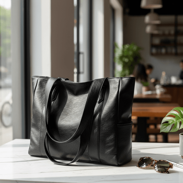 Leder-Effekt Schultertasche mit glatter PU-Oberfläche, 28 x 36 x 10 cm