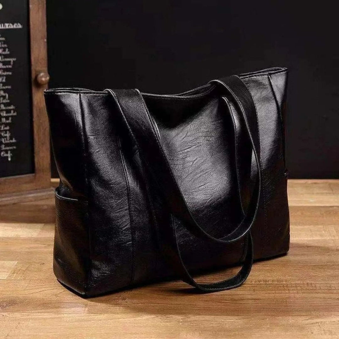 Leder-Effekt Schultertasche mit glatter PU-Oberfläche, 28 x 36 x 10 cm