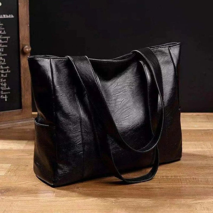 Leder-Effekt Schultertasche mit glatter PU-Oberfläche, 28 x 36 x 10 cm