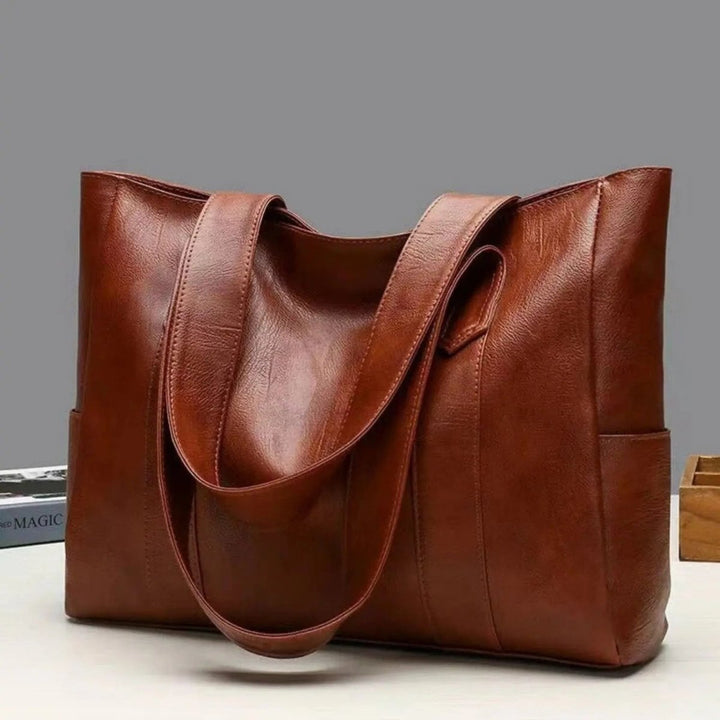 Leder-Effekt Schultertasche mit glatter PU-Oberfläche, 28 x 36 x 10 cm