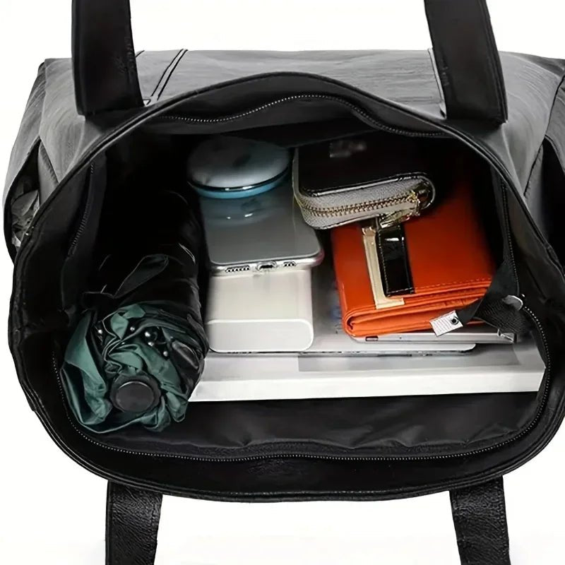 Leder-Effekt Schultertasche mit glatter PU-Oberfläche, 28 x 36 x 10 cm