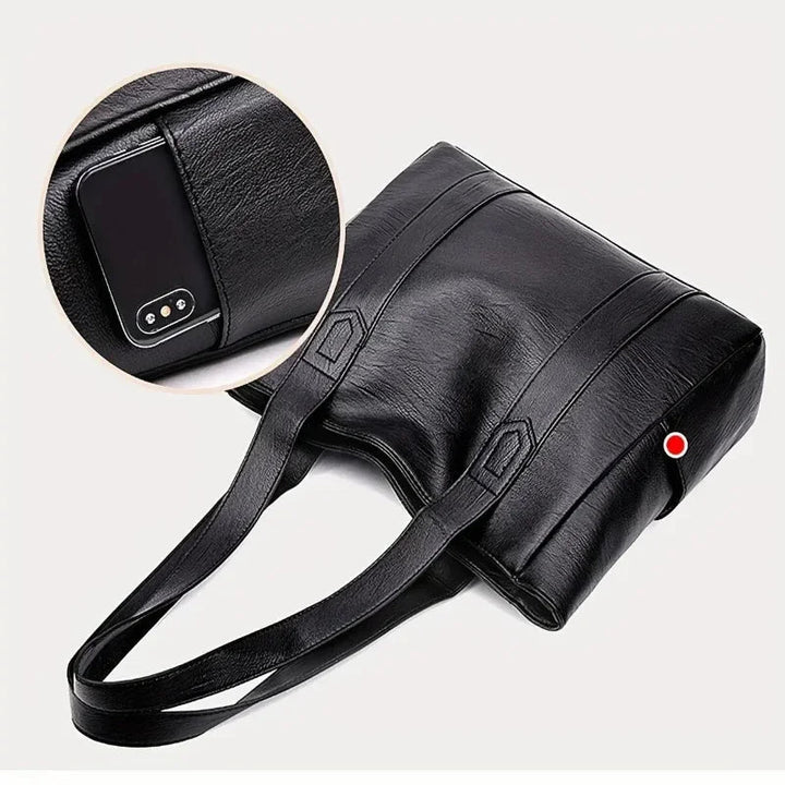 Leder-Effekt Schultertasche mit glatter PU-Oberfläche, 28 x 36 x 10 cm
