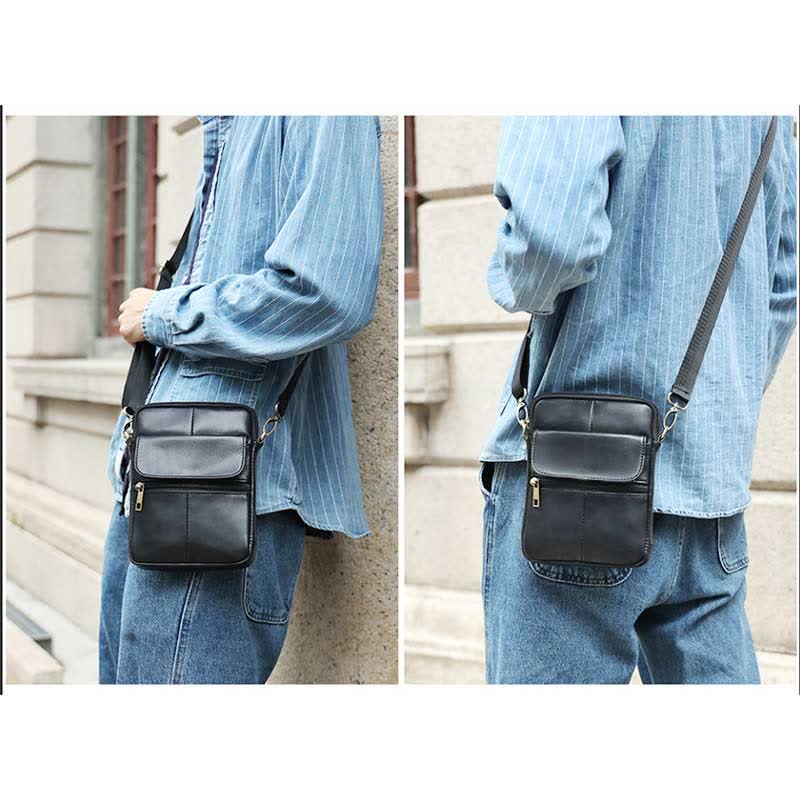 Skanto | Kleine Herren-Umhängetasche aus echtem Leder – Kompakte Crossbody-Tasche mit verstellbarem Riemen