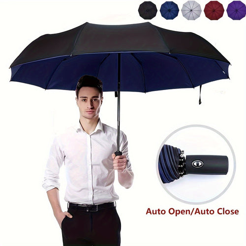 Skanto | Winddichter Reise-Automatikschirm – Robustes 10-Rippen-Gestell, automatisch, extra großes faltbares Design mit UV-Schutz, doppelt nutzbar für sonniges und regnerisches Wetter