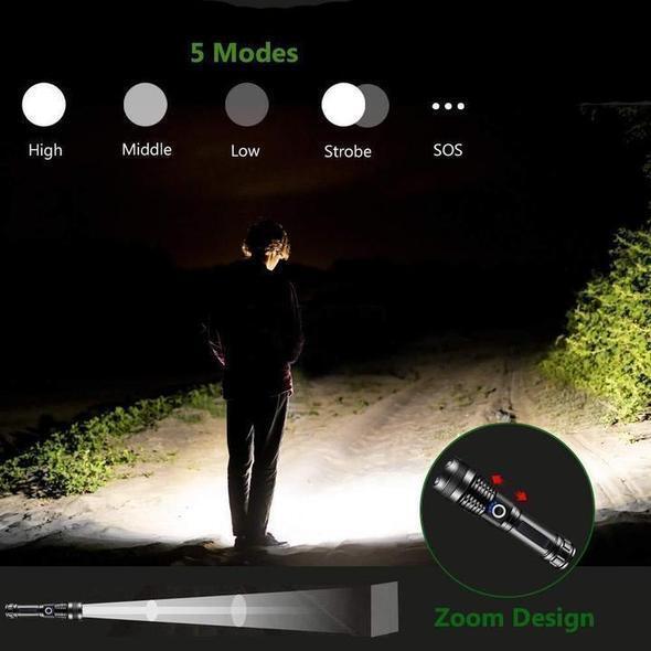 Skanto | Hochleistungs-wasserdichte LED-Taschenlampe | 30.000–50.000 Lumen wiederaufladbare Fackel