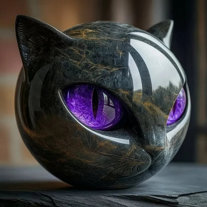 Skanto | NoirCat Skulptur – Schwarzer Katzenkopf mit hypnotischen Augen