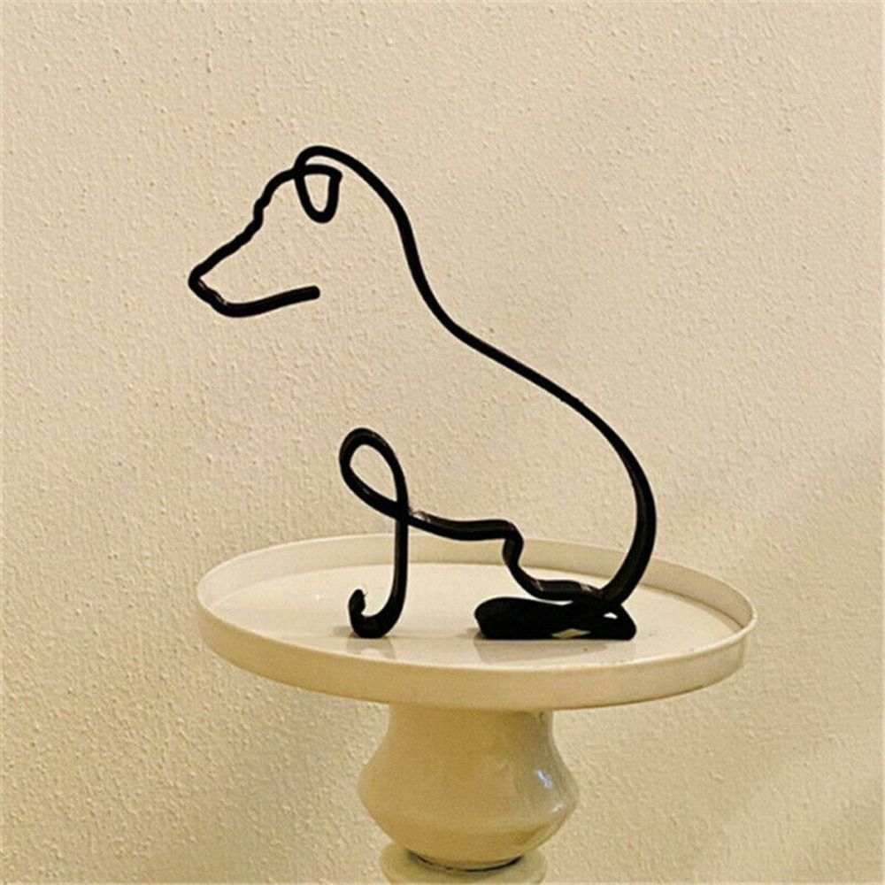 Skanto | Tier Eisenkunst Skulptur Retro Metall Schwarze Linien Katze Hund Schreibtisch-Ornament