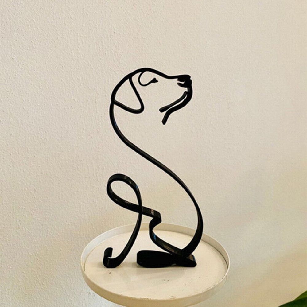 Skanto | Tier Eisenkunst Skulptur Retro Metall Schwarze Linien Katze Hund Schreibtisch-Ornament