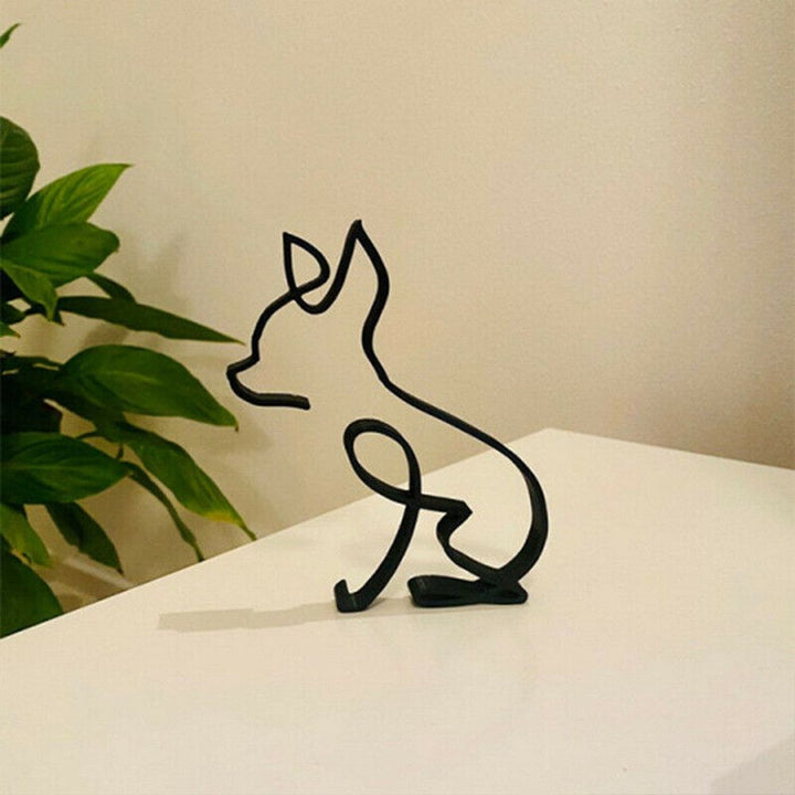 Skanto | Tier Eisenkunst Skulptur Retro Metall Schwarze Linien Katze Hund Schreibtisch-Ornament