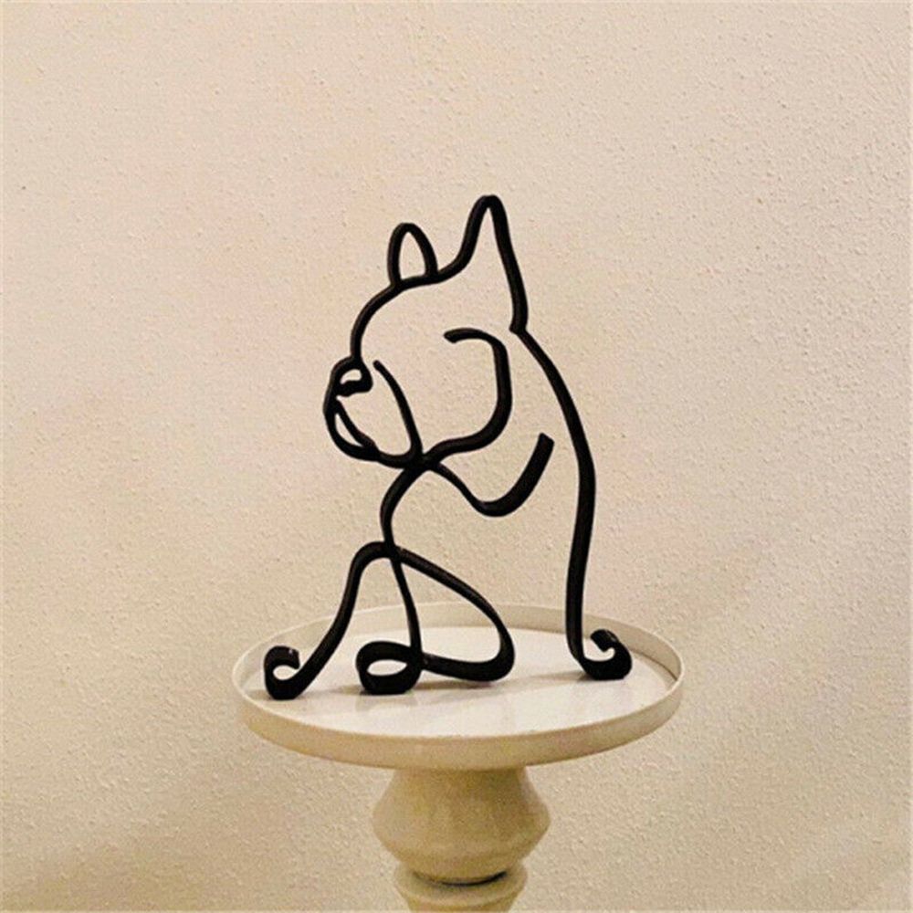 Skanto | Tier Eisenkunst Skulptur Retro Metall Schwarze Linien Katze Hund Schreibtisch-Ornament