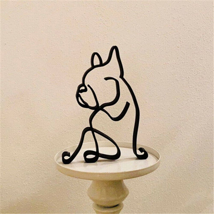 Skanto | Tier Eisenkunst Skulptur Retro Metall Schwarze Linien Katze Hund Schreibtisch-Ornament