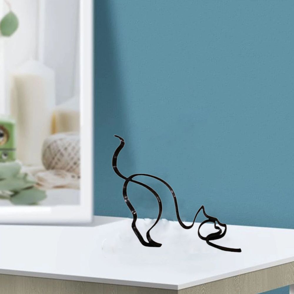 Skanto | Tier Eisenkunst Skulptur Retro Metall Schwarze Linien Katze Hund Schreibtisch-Ornament