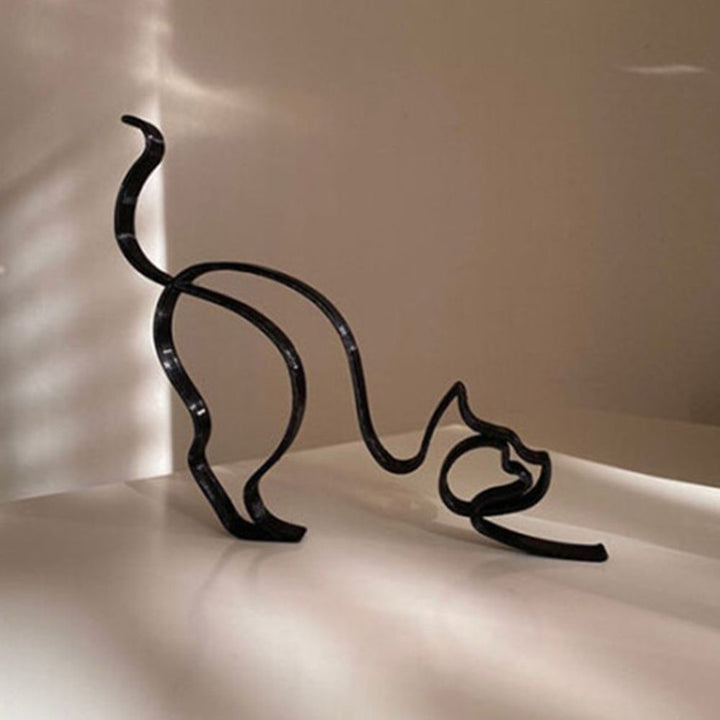 Skanto | Tier Eisenkunst Skulptur Retro Metall Schwarze Linien Katze Hund Schreibtisch-Ornament