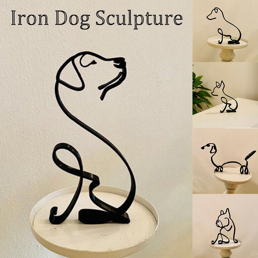 Skanto | Tier Eisenkunst Skulptur Retro Metall Schwarze Linien Katze Hund Schreibtisch-Ornament
