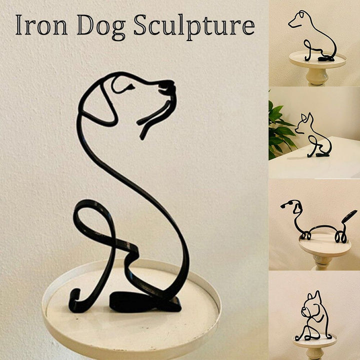 Skanto | Tier Eisenkunst Skulptur Retro Metall Schwarze Linien Katze Hund Schreibtisch-Ornament