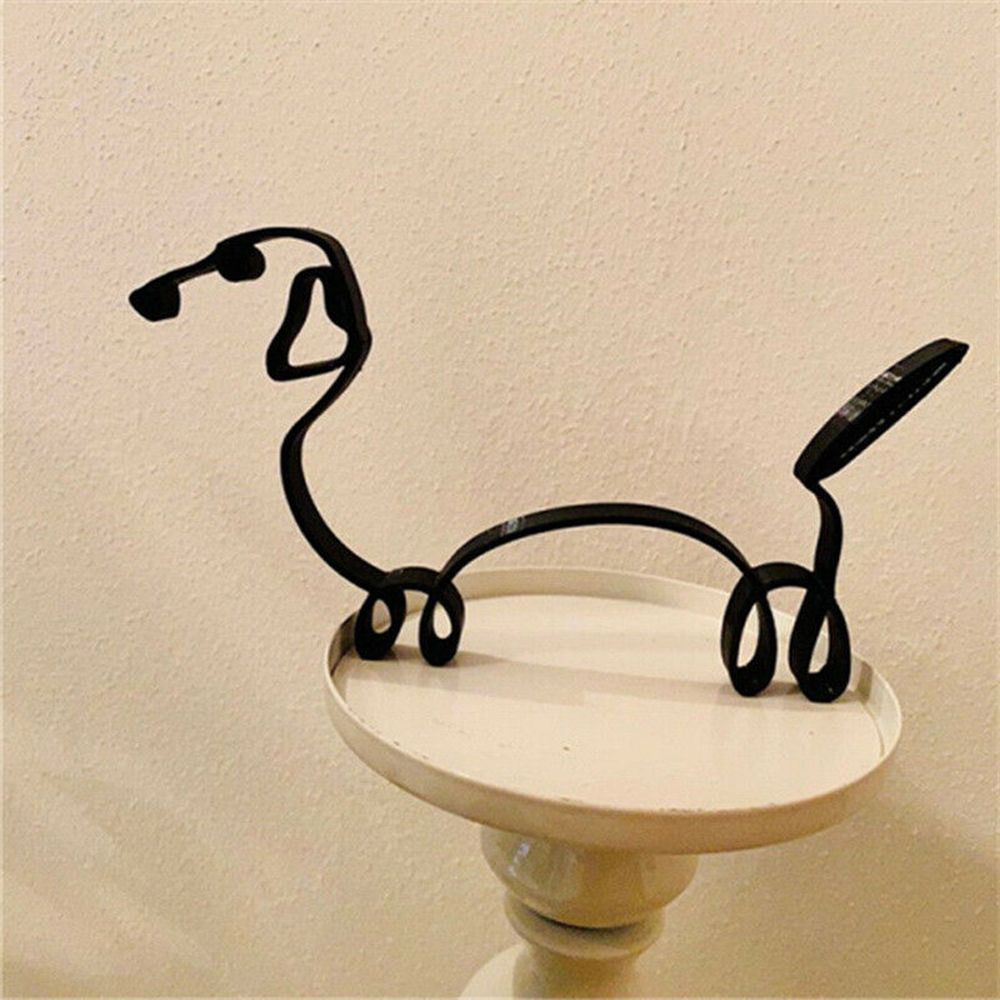 Skanto | Tier Eisenkunst Skulptur Retro Metall Schwarze Linien Katze Hund Schreibtisch-Ornament